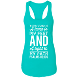 Bible Verse Ladies Ideal Racerback Tank - "Psalm 119:105" Design 3 (White Font) - Meditate Healing Christian Store