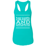 Bible Verse Ladies Ideal Racerback Tank - "Psalm 119:105" Design 10 (White Font) - Meditate Healing Christian Store
