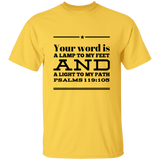 Bible Verse Men 5.3 oz. T-Shirt - "Psalm 119:105" Design 10 (Black Font) - Meditate Healing Christian Store