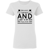 Bible Verse Ladies' 5.3 oz. T-Shirt - "Psalm 119:105" Design 14 (Black Font) - Meditate Healing Christian Store