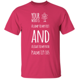 Bible Verse Men 5.3 oz. T-Shirt - "Psalm 119:105" Design 19 (White Font) - Meditate Healing Christian Store