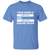 Bible Verse Men 5.3 oz. T-Shirt - "Psalm 119:105" Design 21 (White Font) - Meditate Healing Christian Store