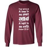 Bible Verse Long Shirt Ultra Cotton T-Shirt - "Psalm 119:105" Design 6 (White Font) - Meditate Healing Christian Store