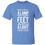 Bible Verse Men 5.3 oz. T-Shirt - "Psalm 119:105" Design 4 (White Font) - Meditate Healing Christian Store