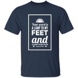 Bible Verse Men 5.3 oz. T-Shirt - "Psalm 119:105" Design 2 (White Font) - Meditate Healing Christian Store