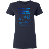 Bible Verses Ladies' 5.3 oz. T-Shirt - "Psalm 61:2" Design 18 - Meditate Healing Christian Store