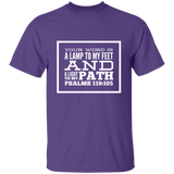 Bible Verse Men 5.3 oz. T-Shirt - "Psalm 119:105" Design 13 (White Font) - Meditate Healing Christian Store