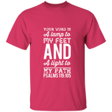 Bible Verse Men 5.3 oz. T-Shirt - "Psalm 119:105" Design 3 (White Font) - Meditate Healing Christian Store
