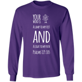 Bible Verse Long Shirt Ultra Cotton T-Shirt - "Psalm 119:105" Design 19 (White Font) - Meditate Healing Christian Store