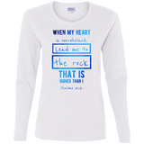 Bible Verse Ladies' Cotton Long Sleeve T-Shirt - "Psalms 61:2" Design 5 - Meditate Healing Christian Store
