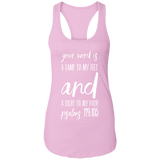 Bible Verse Ladies Ideal Racerback Tank - "Psalm 119:105" Design 9 (White Font) - Meditate Healing Christian Store