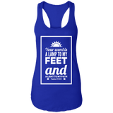 Bible Verse Ladies Ideal Racerback Tank - "Psalm 119:105" Design 2 (White Font) - Meditate Healing Christian Store