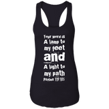 Bible Verse Ladies Ideal Racerback Tank - "Psalm 119:105" Design 6 (White Font) - Meditate Healing Christian Store