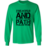 Bible Verse Long Sleeve  Ultra Cotton T-Shirt - "Psalm 119:105" Design 7 (Black Font) - Meditate Healing Christian Store