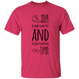 Bible Verse Men 5.3 oz. T-Shirt - "Psalm 119:105" Design 20 (Black Font) - Meditate Healing Christian Store