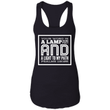 Bible Verse Ladies Ideal Racerback Tank - "Psalm 119:105" Design 12 (White Font) - Meditate Healing Christian Store