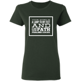 Bible Verse Ladies' 5.3 oz. T-Shirt - "Psalm 119:105" Design 13 (White Font) - Meditate Healing Christian Store