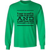Bible Verse Long Sleeve  Ultra Cotton T-Shirt - "Psalm 119:105" Design 10 (Black Font) - Meditate Healing Christian Store