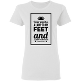 Bible Verse Ladies' 5.3 oz. T-Shirt - "Psalm 119:105" Design 2 (Black Font) - Meditate Healing Christian Store
