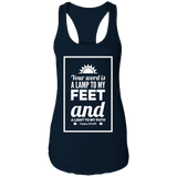 Bible Verse Ladies Ideal Racerback Tank - "Psalm 119:105" Design 2 (White Font) - Meditate Healing Christian Store
