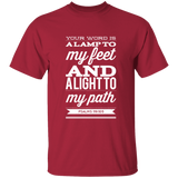 Bible Verse Men 5.3 oz. T-Shirt - "Psalm 119:105" Design 15 (White Font) - Meditate Healing Christian Store