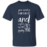 Bible Verse Men 5.3 oz. T-Shirt - "Psalm 119:105" Design 18 (White Font) - Meditate Healing Christian Store