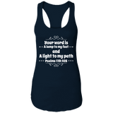 Bible Verse Ladies Ideal Racerback Tank - "Psalm 119:105" Design 1 (White Font) - Meditate Healing Christian Store