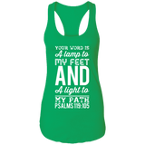 Bible Verse Ladies Ideal Racerback Tank - "Psalm 119:105" Design 3 (White Font) - Meditate Healing Christian Store
