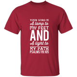 Bible Verse Men 5.3 oz. T-Shirt - "Psalm 119:105" Design 3 (White Font) - Meditate Healing Christian Store