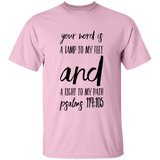 Bible Verse Men 5.3 oz. T-Shirt - "Psalm 119:105" Design 9 (Black Font) - Meditate Healing Christian Store