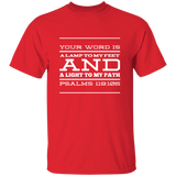 Bible Verse Men 5.3 oz. T-Shirt - "Psalm 119:105" Design 11 (White Font) - Meditate Healing Christian Store