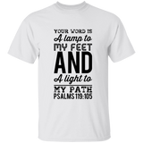 Bible Verse Men 5.3 oz. T-Shirt - "Psalm 119:105" Design 3 (Black Font) - Meditate Healing Christian Store