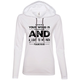 Bible Verse Ladies' Long Sleeve T-Shirt Hoodie - "Psalm 119:105" Design 16 (Black Font) - Meditate Healing Christian Store
