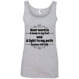 Bible Verse Ladies' 100% Ringspun Cotton Tank Top - "Psalm 119:105" Design 1 (Black Font) - Meditate Healing Christian Store