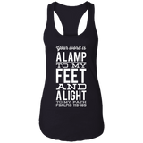 Bible Verse Ladies Ideal Racerback Tank - "Psalm 119:105" Design 4 (White Font) - Meditate Healing Christian Store