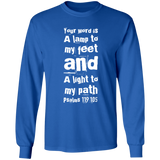 Bible Verse Long Shirt Ultra Cotton T-Shirt - "Psalm 119:105" Design 6 (White Font) - Meditate Healing Christian Store