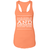 Bible Verse Ladies Ideal Racerback Tank - "Psalm 119:105" Design 11 (White Font) - Meditate Healing Christian Store