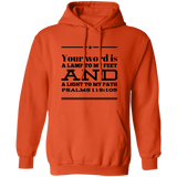 Bible Verse Men G185 Pullover Hoodie 8 oz. - Your Word Is Light To My Path ~Psalm 119:105~ Design 10