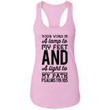 Bible Verses Ladies Ideal Racerback Tank - "Psalm 119:105" Design 3 (Black Font) - Meditate Healing Christian Store