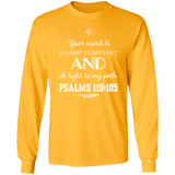 Bible Verse Long Shirt Ultra Cotton T-Shirt - "Psalm 119:105" Design 5 (White Font) - Meditate Healing Christian Store