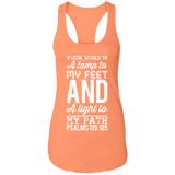 Bible Verse Ladies Ideal Racerback Tank - "Psalm 119:105" Design 3 (White Font) - Meditate Healing Christian Store