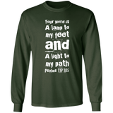 Bible Verse Long Shirt Ultra Cotton T-Shirt - "Psalm 119:105" Design 6 (White Font) - Meditate Healing Christian Store