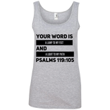 Bible Verses Ladies' 100% Ringspun Cotton Tank Top - "Psalm 119:105" Design 21 (Black Font) - Meditate Healing Christian Store