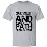 Bible Verse Men 5.3 oz. T-Shirt - "Psalm 119:105" Design 7 (Black Font) - Meditate Healing Christian Store
