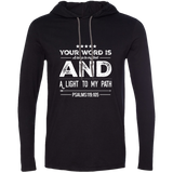 Bible Verse Men Long Sleeve T-Shirt Hoodie - "Psalm 119:105" Design 16 (White Font) - Meditate Healing Christian Store