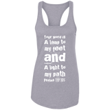 Bible Verse Ladies Ideal Racerback Tank - "Psalm 119:105" Design 6 (White Font) - Meditate Healing Christian Store