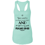 Bible Verses Ladies Ideal Racerback Tank - "Psalm 119:105" Design 5 (Black Font) - Meditate Healing Christian Store