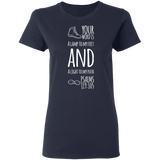 Bible Verse Ladies' 5.3 oz. T-Shirt - "Psalm 119:105" Design 20 (White Font) - Meditate Healing Christian Store