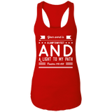 Bible Verse Ladies Ideal Racerback Tank - "Psalm 119:105" Design 14 (White Font) - Meditate Healing Christian Store