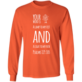 Bible Verse Long Shirt Ultra Cotton T-Shirt - "Psalm 119:105" Design 19 (White Font) - Meditate Healing Christian Store